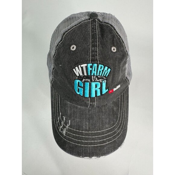 WT Farm Girl Distressed Trucker Hat YouTube Logo Embroidered Adjustable One Size - Picture 16 of 16